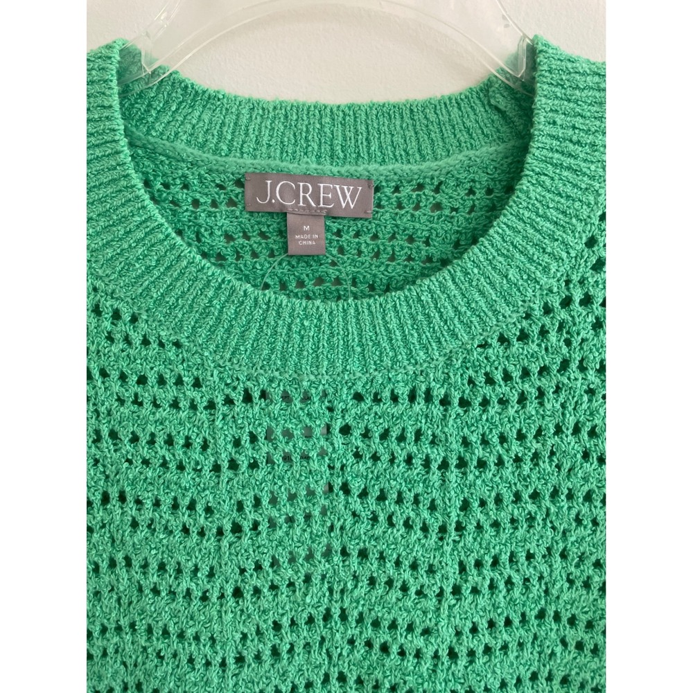 J.Crew Women Green Crochet Cotton Crewneck Sweater CB900 Size M NEW - Picture 3 of 10